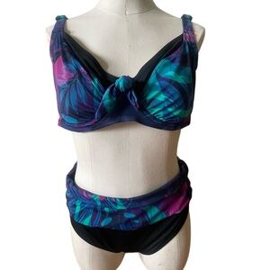 Swimsuits For All Women’s Underwire Bikini Blue Green Set Sz: 38 DD Plus X Large